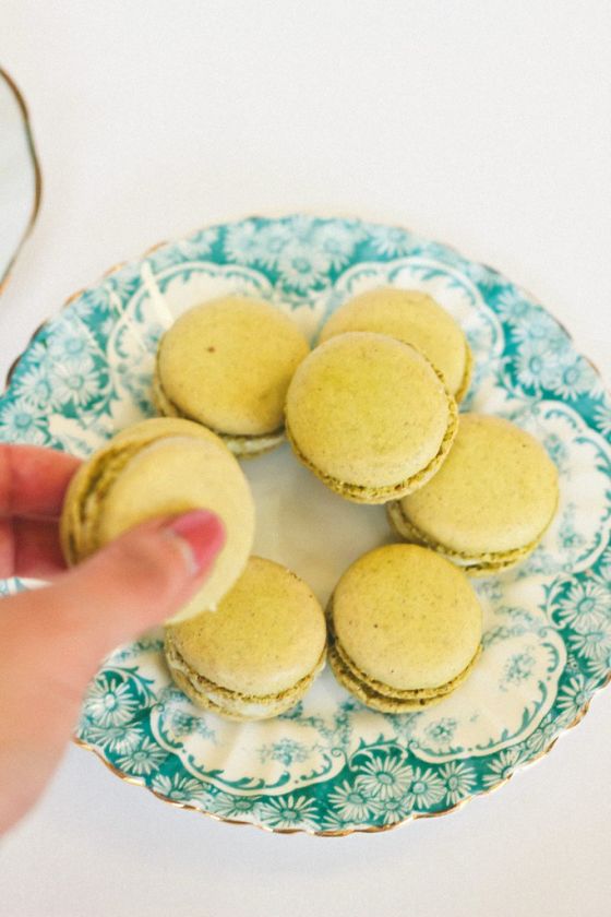Pistachio Macarons with Lemon Cardamom Cream