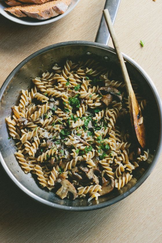 Fusilli with Caramelized Onions and Mushrooms in a Brown Butter Sage Sauce