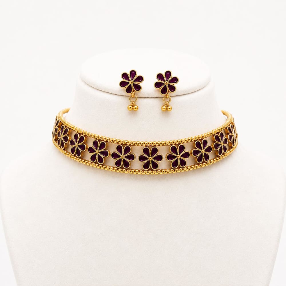 floral burgundy enamel choker - South Indian Jewelry by Nethiel Jewelry (View 1)