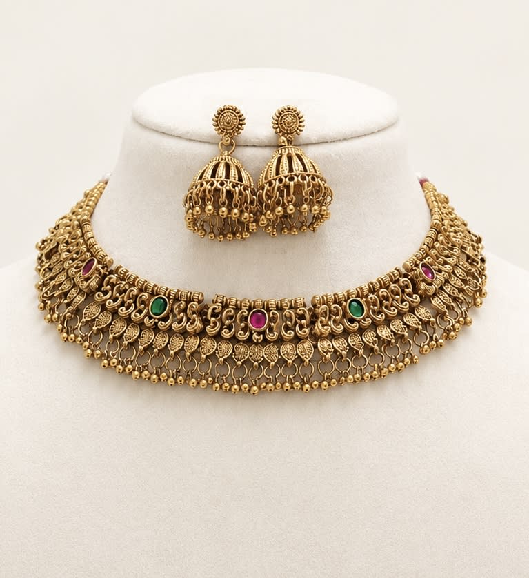 Antique Gold Layered necklace set ✨ - South Indian Jewelry by Nethiel Jewelry (View 1)