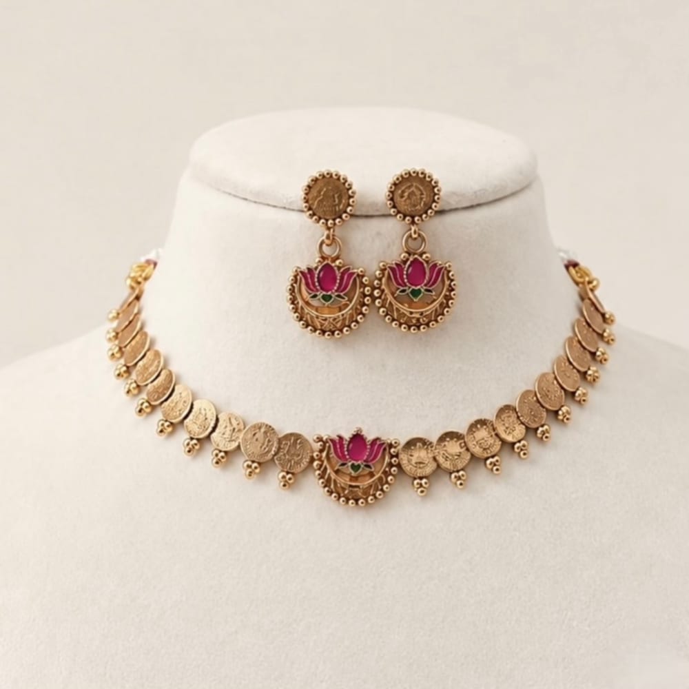Lotus Coin Necklace Set 🌸✨ - South Indian Jewelry by Nethiel Jewelry (View 1)