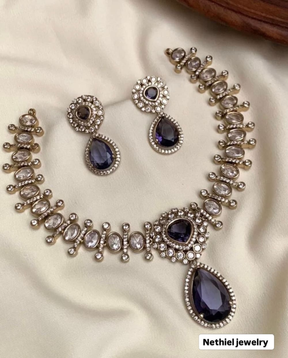 Royal Purple CZ Necklace Set - South Indian Jewelry by Nethiel Jewelry (View 1)