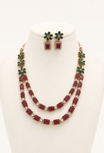 Ruby & Green Floral Double-Layer Necklace Set Thumbnail 2 - Nethiel Jewelry