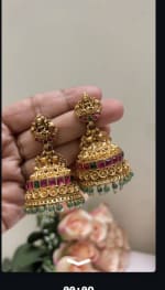 Lakshmi Bridal Ruby Green Jhumka ✨ Thumbnail 2 - Nethiel Jewelry