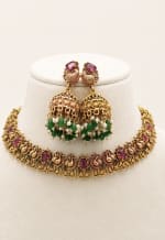Ruby & Emerald Antique Necklace Set Thumbnail 1 - Nethiel Jewelry