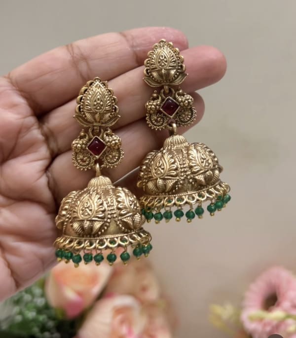 Non-Idol Bridal Jhumka Angle View - Nethiel Jewelry