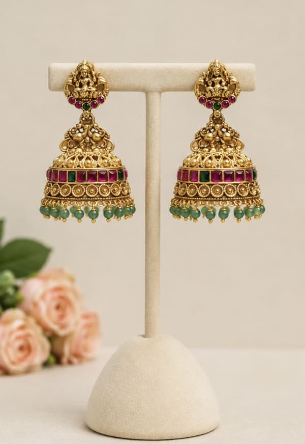 Lakshmi Bridal Ruby Green Jhumka ✨ - Nethiel Jewelry