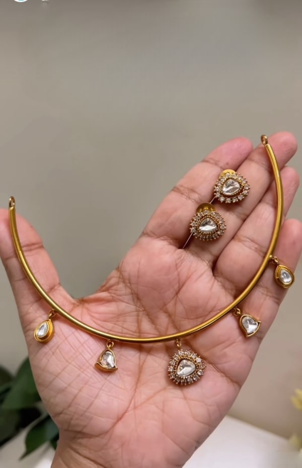 Elegant CZ Hasli Necklace Set ✨ Angle View - Nethiel Jewelry