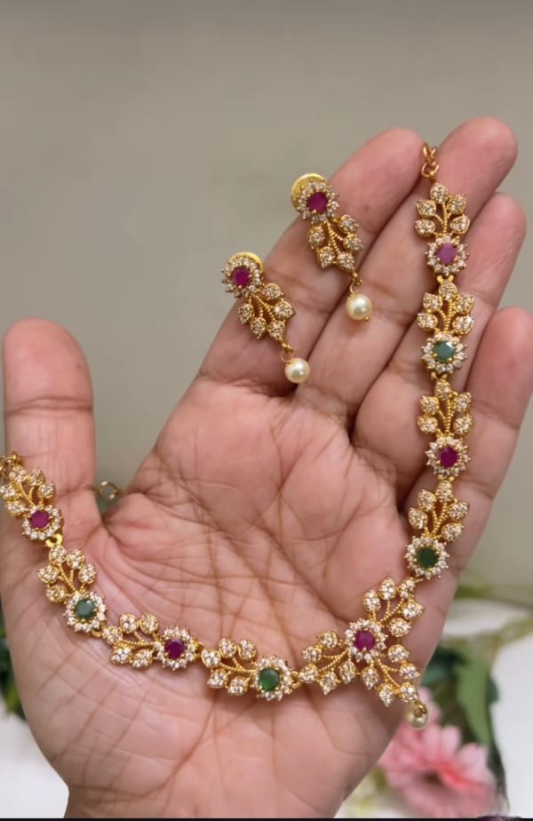 Elegant Floral Ruby & Emerald Necklace Set ✨ - Nethiel Jewelry