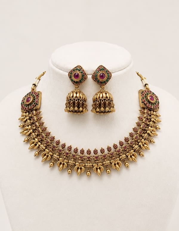 Ruby Green Floral Necklace Set - Nethiel Jewelry