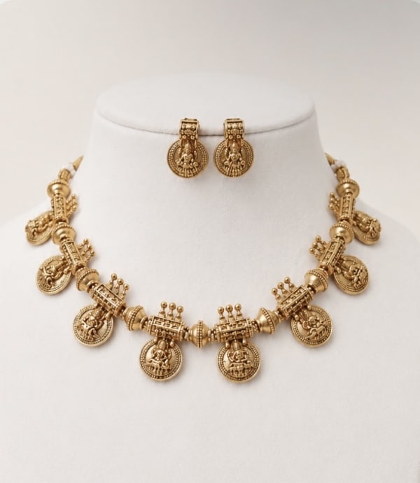 Traditional Lakshmi Coin Necklace Set - Nethiel Jewelry