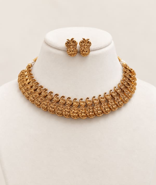 Royal Ruby Coin Temple Combo Angle View - Nethiel Jewelry