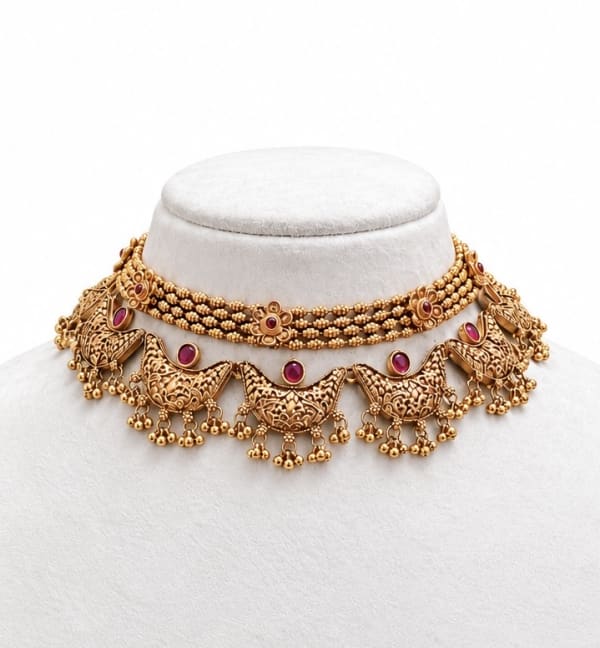 ✨ Royal Chandra Combo – Antique Gold Elegance ❤️ - Nethiel Jewelry