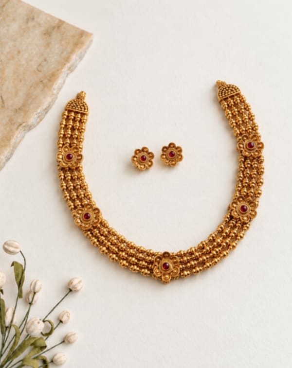 ✨ Royal Chandra Combo – Antique Gold Elegance ❤️ Angle View - Nethiel Jewelry