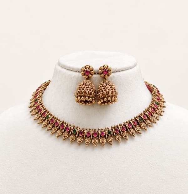 ✨ Ruhani Antique Combo ❤️💚 Angle View - Nethiel Jewelry