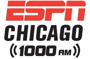 The ESPN Chicago 1000 AM radio station logo, featuring "ESPN" in red and "Chicago 1000 AM" in black text below.