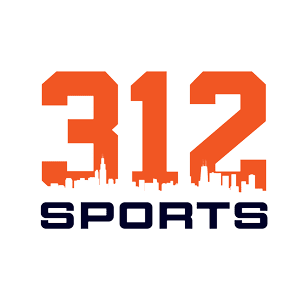 The image shows “312 SPORTS” in bold letters, with “312” in orange above “SPORTS” in navy and a city skyline silhouette between the two words.