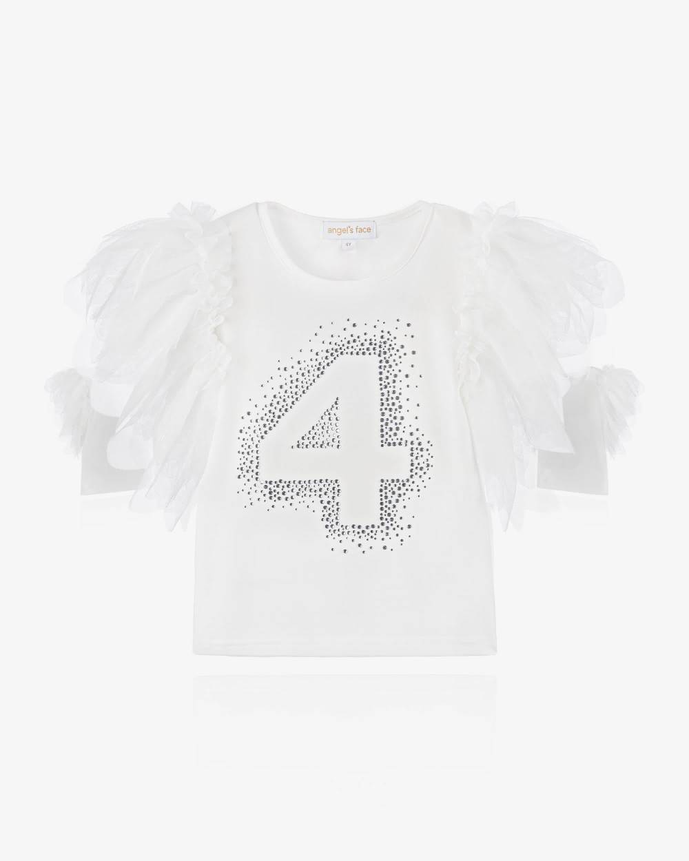 Angel's Face-تيشيرت بنات مزين بكشكش لون أبيض | Childrensalon