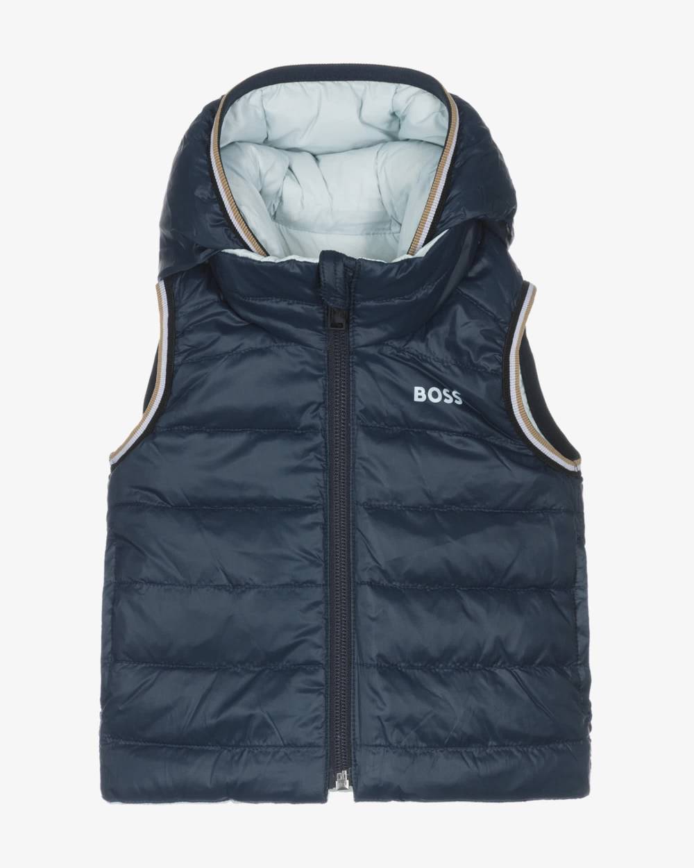 BOSS-Baby Boys Blue Down Padded Reversible Gilet | Childrensalon