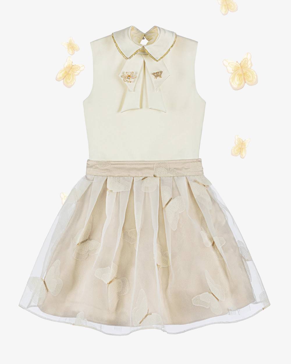 Coeur by Childrensalon-Girls Gold Butterfly Georgette Skirt Set | Childrensalon