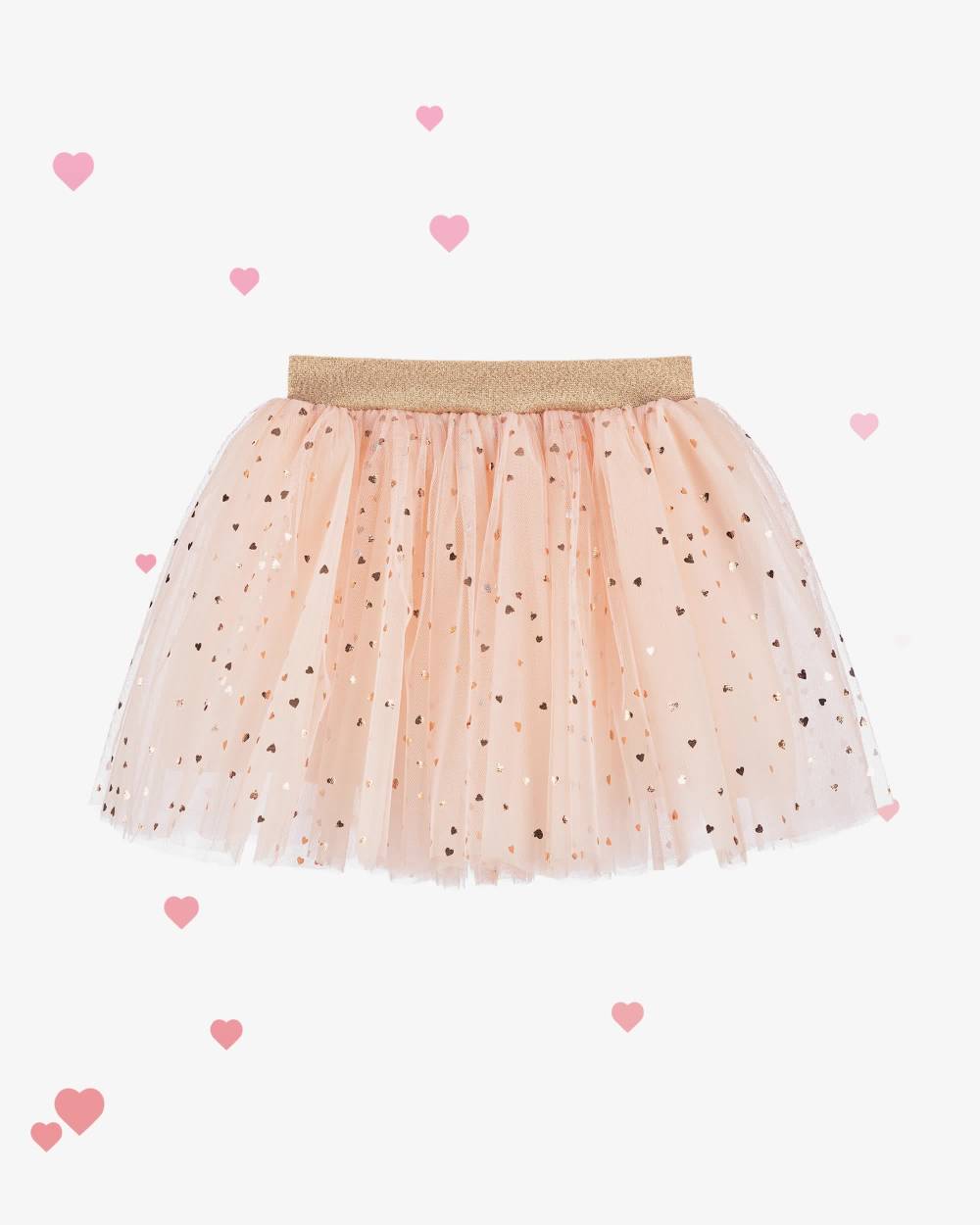 Coeur by Childrensalon-Girls Pink & Gold Hearts Tulle Skirt | Childrensalon