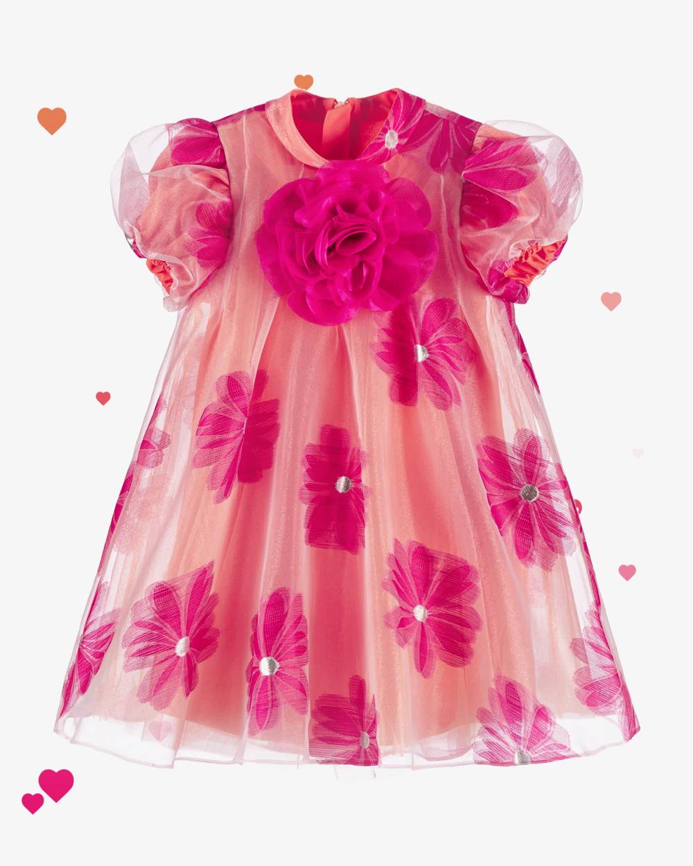 Coeur by Childrensalon-Girls Pink & Orange Jacquard Organza Dress | Childrensalon