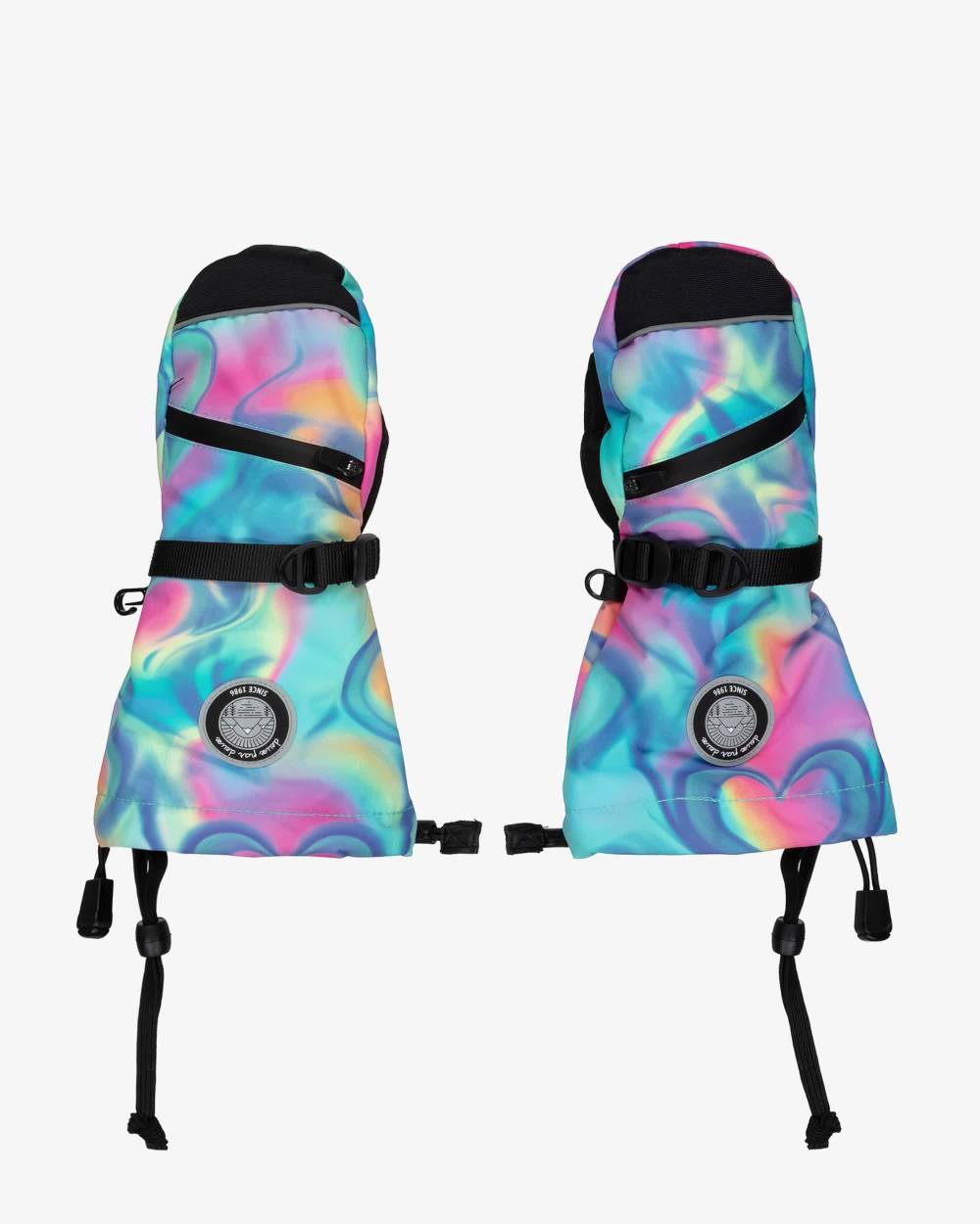 Deux par Deux-Girls Blue Rainbow Heart Technical Ski Mittens | Childrensalon