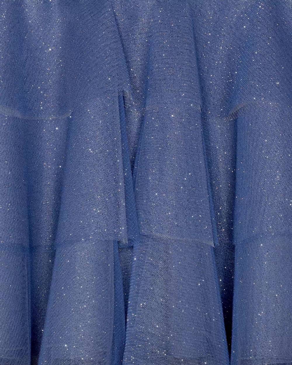 EIRENE-Girls Blue Glittery Tulle Dress with Silver Tie Bow | Childrensalon