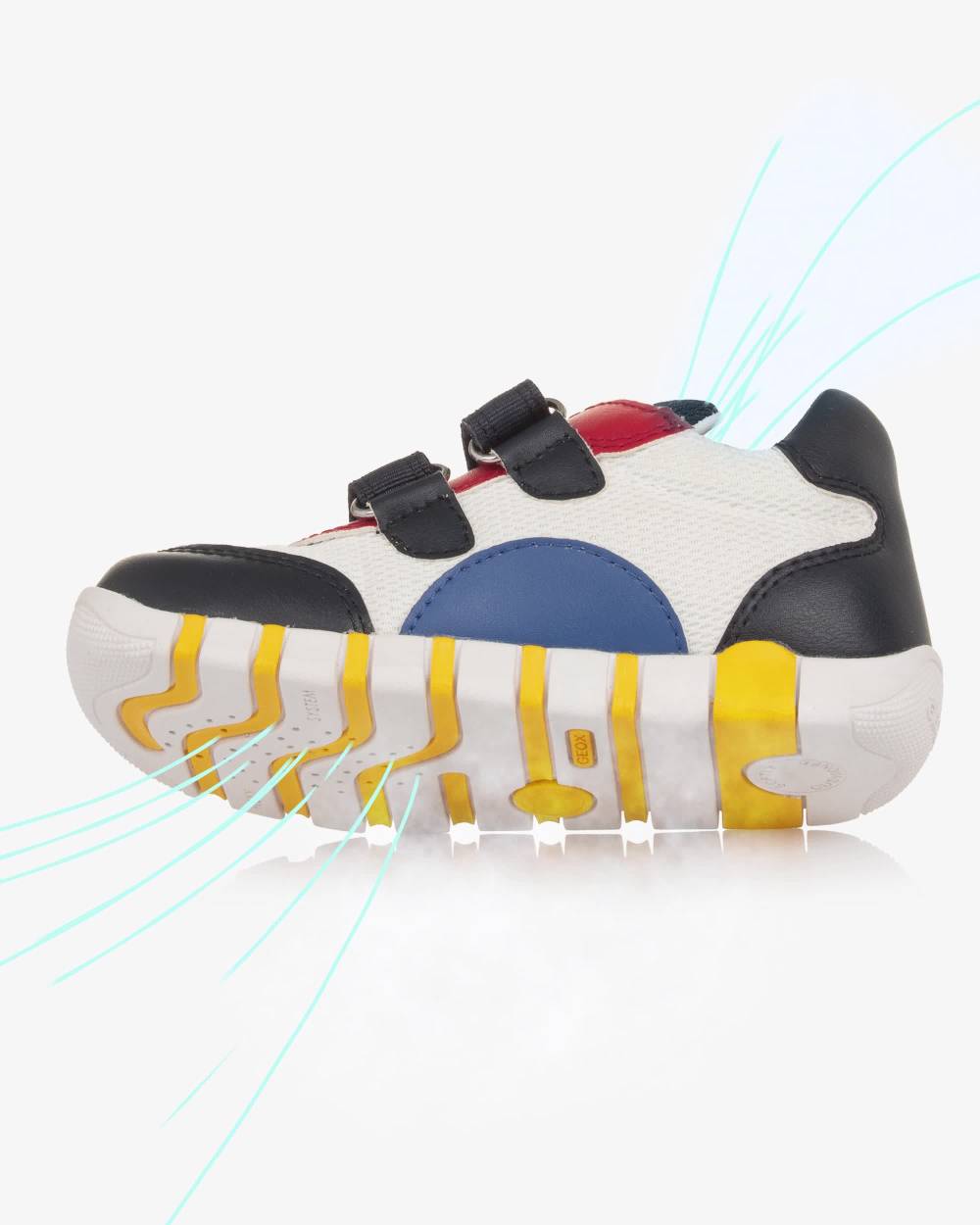 Geox-Boys White Mesh & Multicolour Faux Leather Trainers | Childrensalon