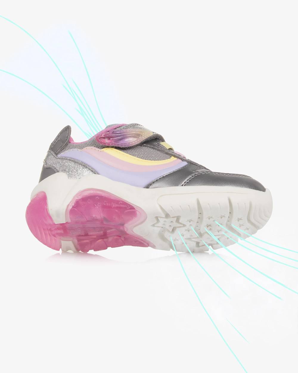 Geox-Girls Glittery Silver Unicorn Light-Up Trainers | Childrensalon