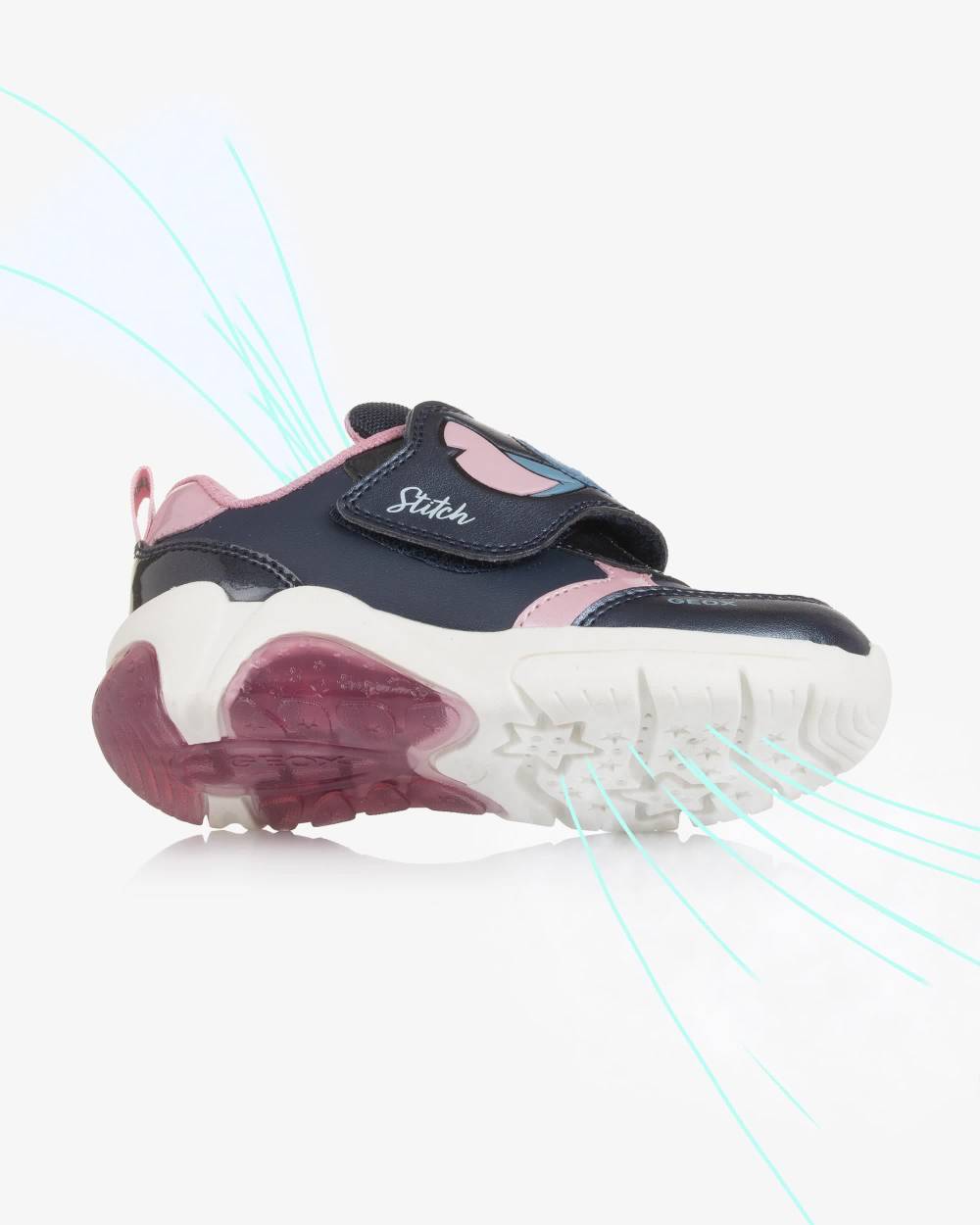 Geox-Girls Navy Blue Disney Stitch Light-Up Trainers | Childrensalon