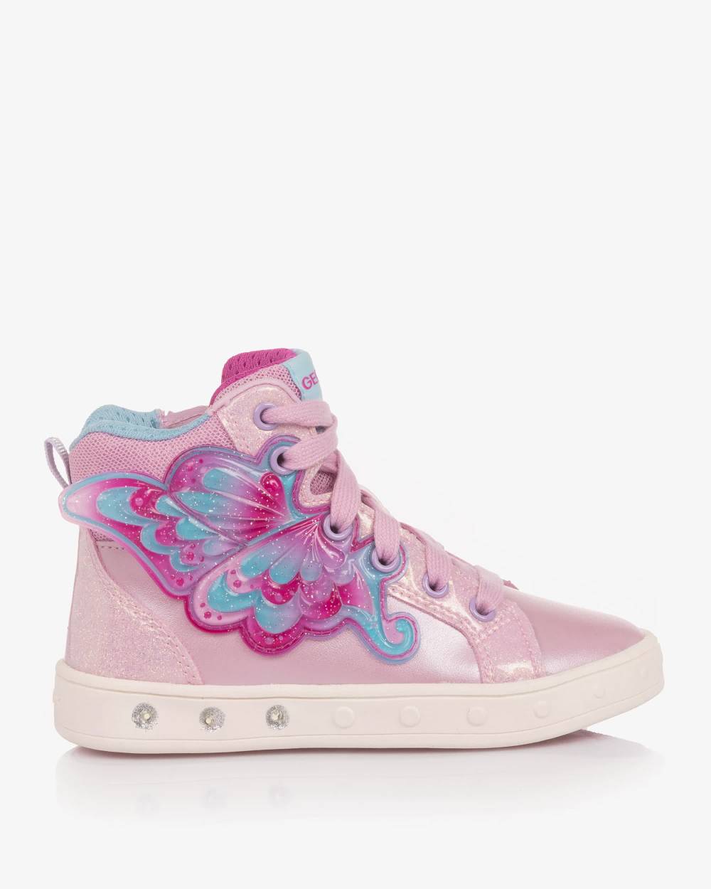 Geox-Girls Pink Butterfly Light-Up High-Top Trainers | Childrensalon