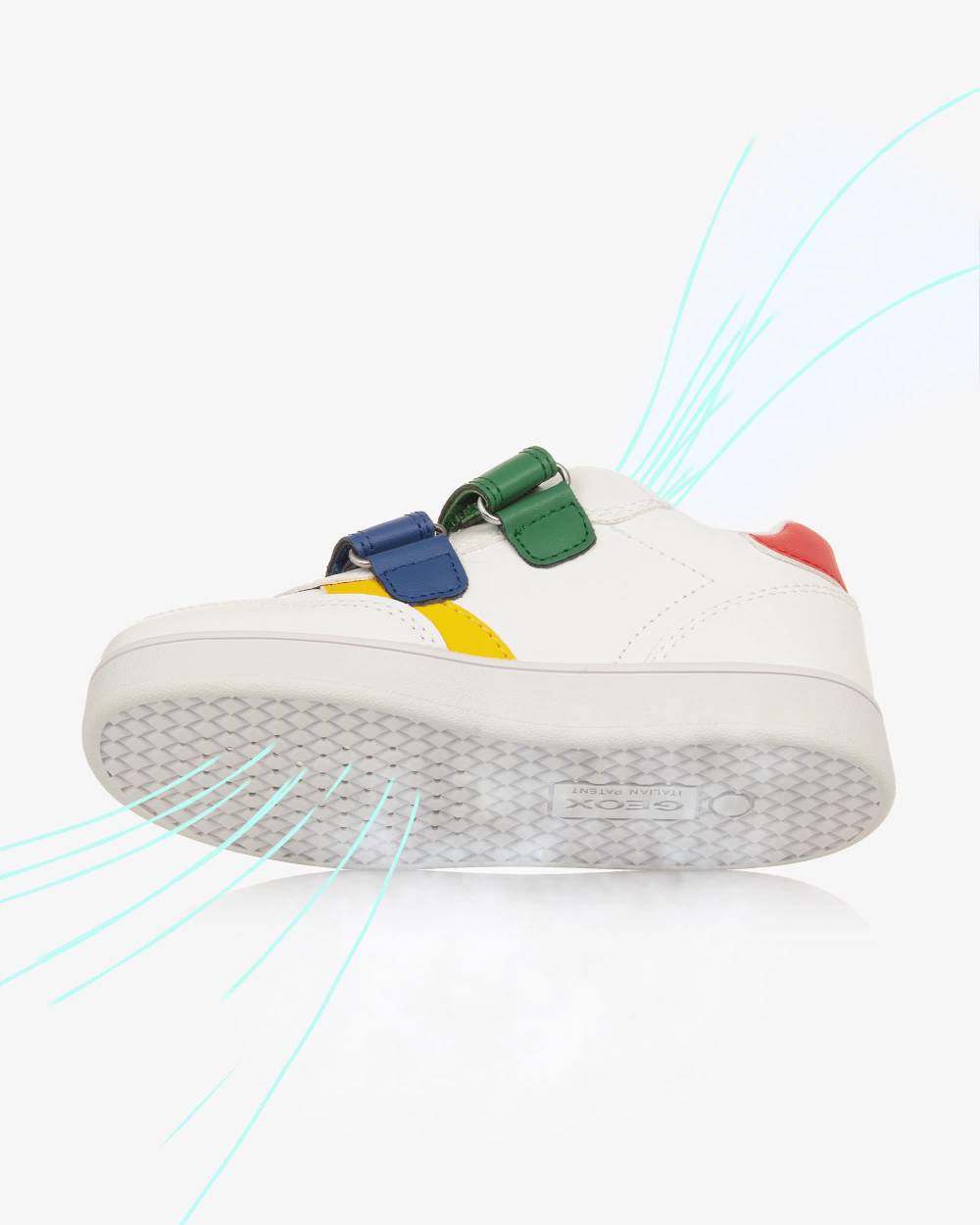 Geox-White Faux Leather Trainers with Colourful Accents | Childrensalon