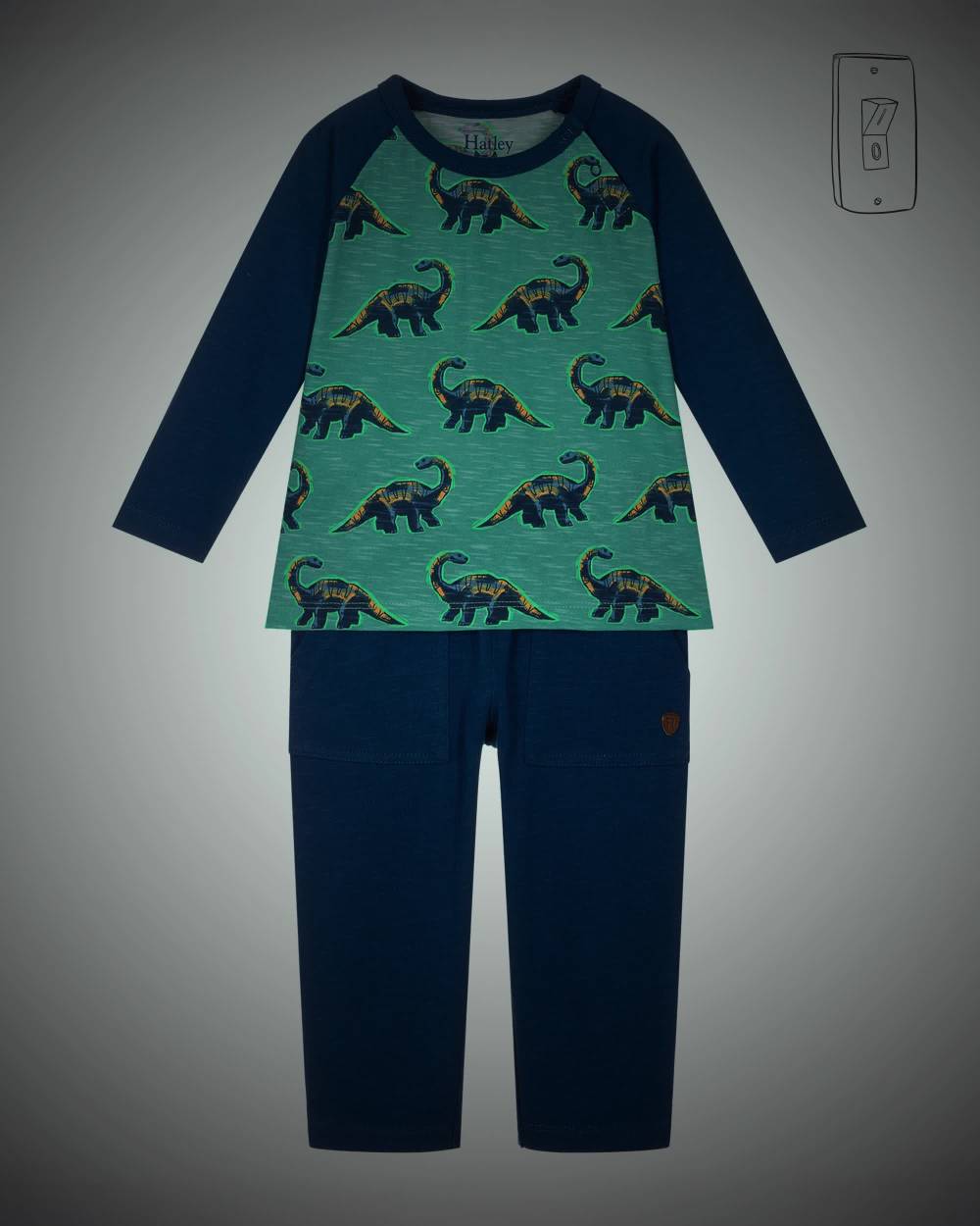 Hatley-Boys Blue Glow-In-The-Dark Dinosaur Print Trouser Set | Childrensalon