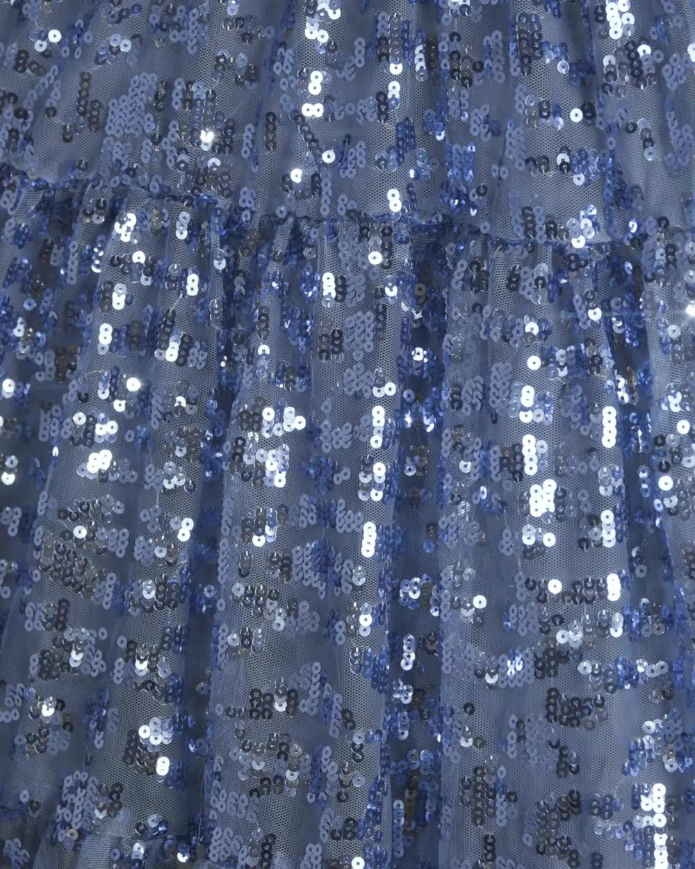 Marlo Kids-فستان ماكسي تول مزين بالترتر لون أزرق للبنات  | Childrensalon