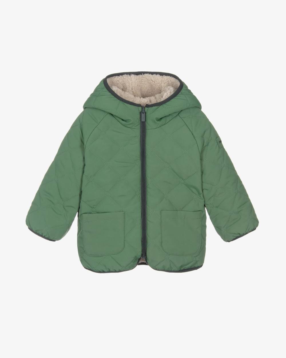 Mayoral-Boys Green & Ivory Reversible Teddy Fleece Coat | Childrensalon