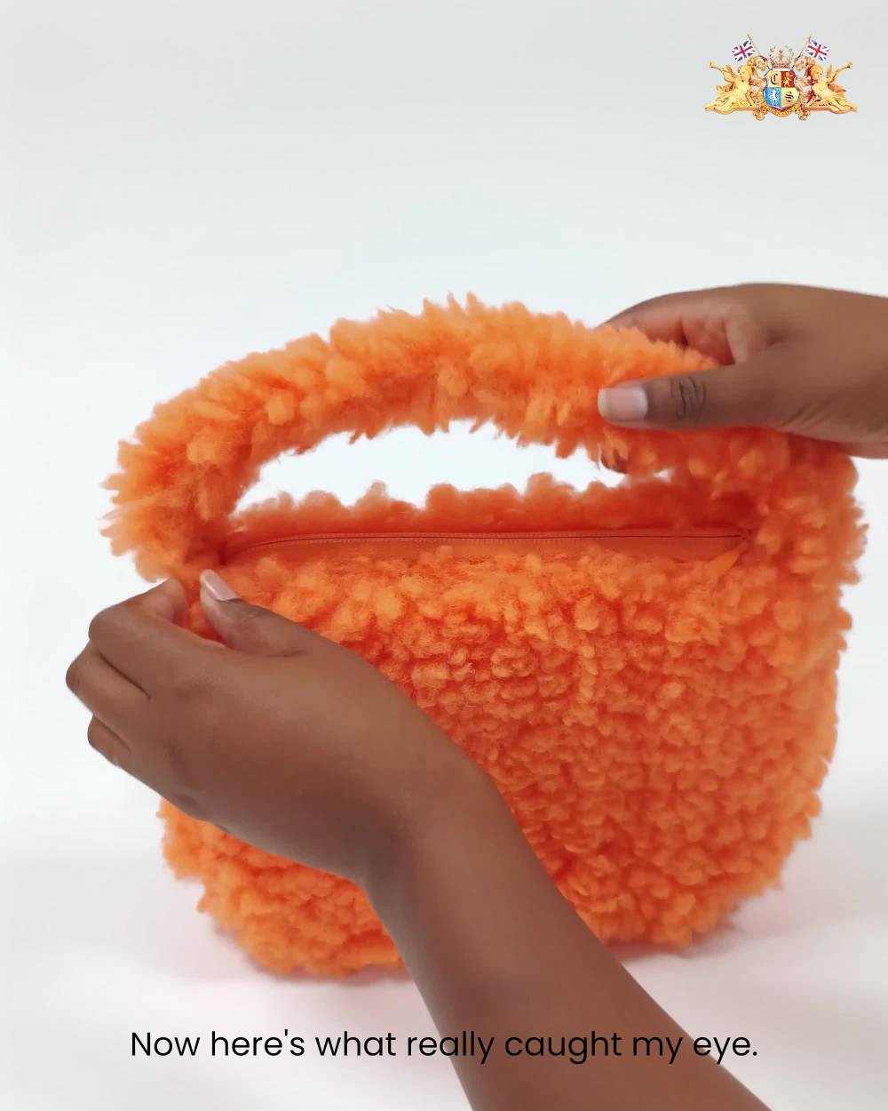 Molo-Girls Orange Fluffy Fleece Handbag (28cm) | Childrensalon
