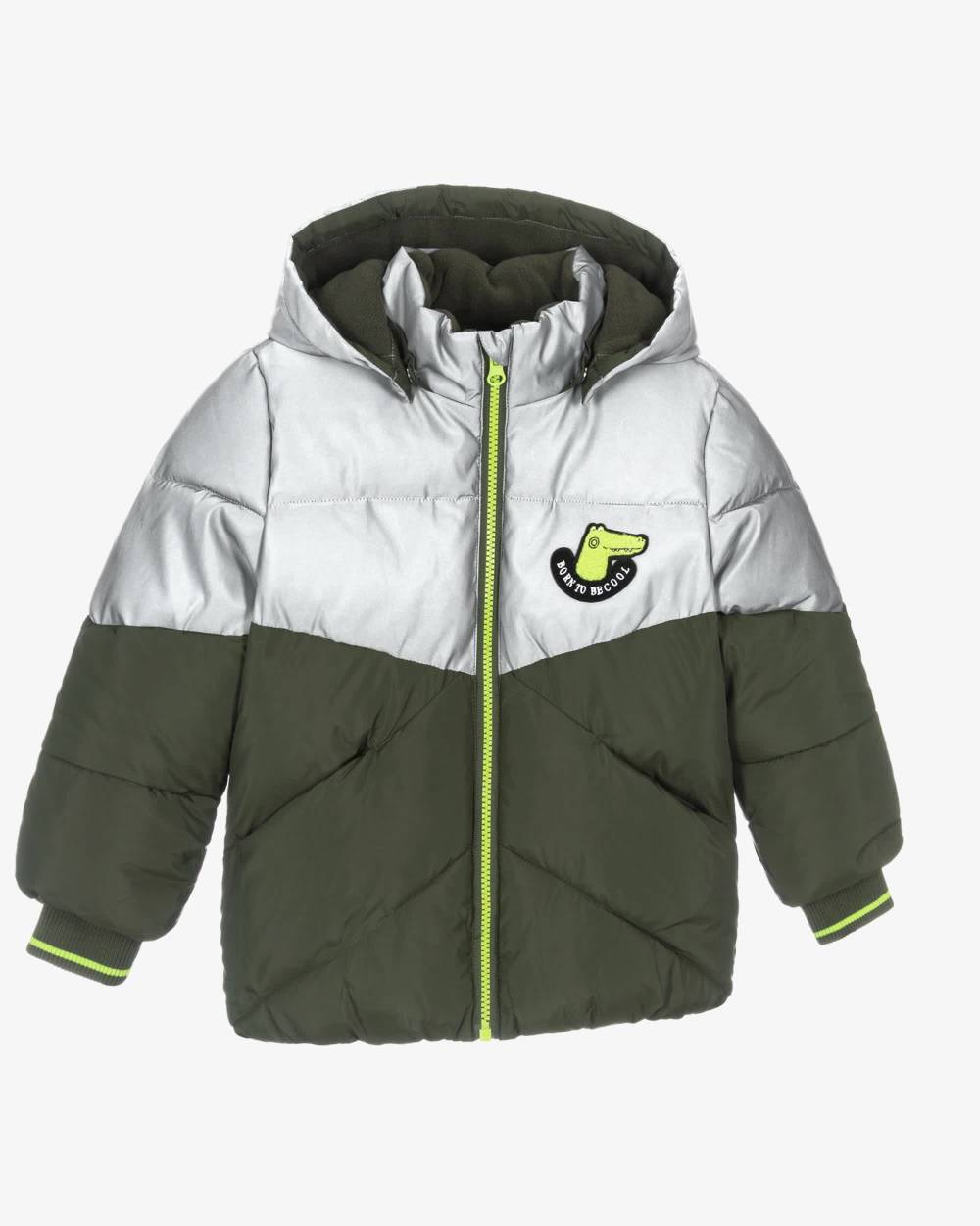 NAME IT-Boys Green & Light Reflective Dinosaur Puffer Jacket | Childrensalon