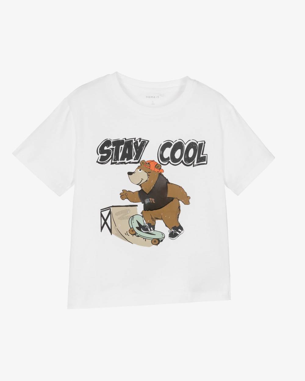 NAME IT-Boys White Organic Cotton Skateboarding Bear T-Shirt | Childrensalon