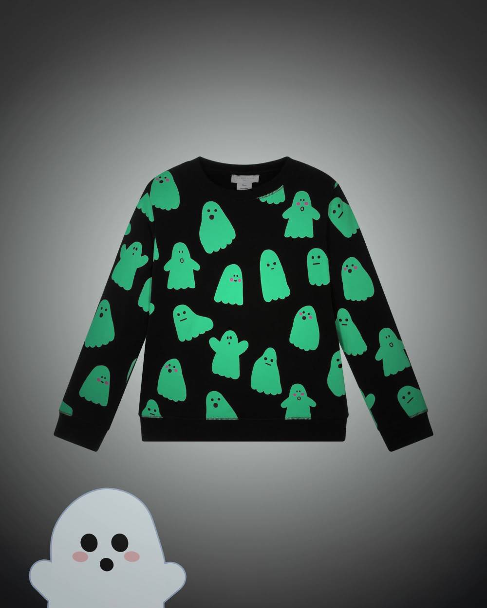 Stella McCartney Kids-Black Glow-In-The-Dark Ghost Print Cotton Sweatshirt | Childrensalon