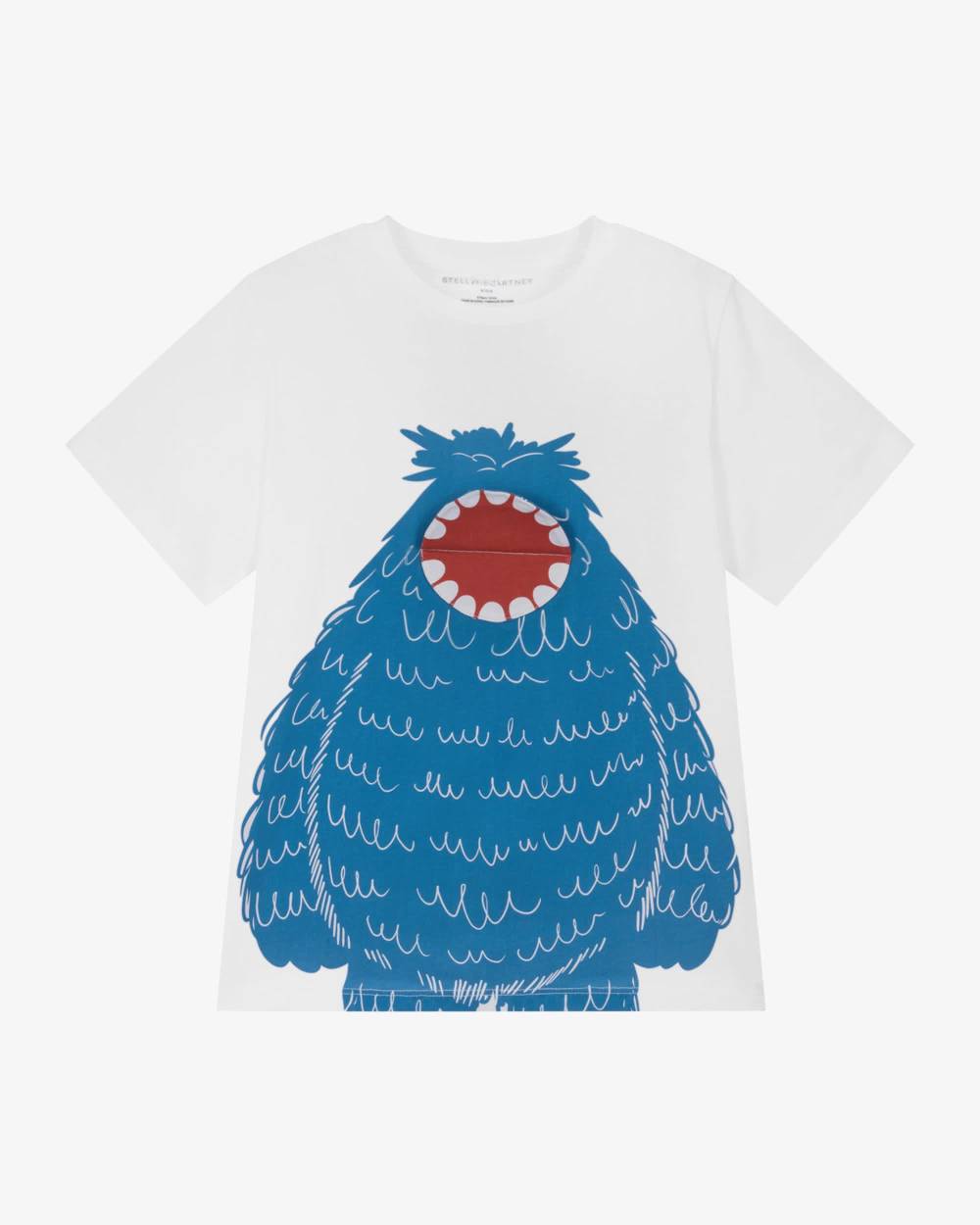 Stella McCartney Kids-Boys White Short Sleeve T-Shirt with Blue Yeti Print | Childrensalon