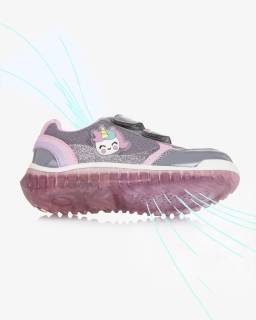 Geox-Girls Grey & Pink Light-Up Unicorn Trainers | Childrensalon