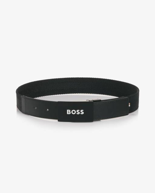 BOSS-Boys Black & Beige Reversible Woven Belt with Leather Trim | Childrensalon