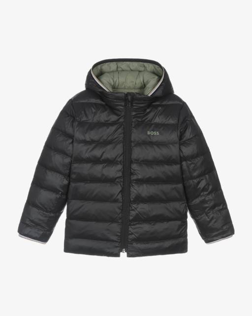 BOSS-Boys Green & Black Reversible Puffer Jacket | Childrensalon