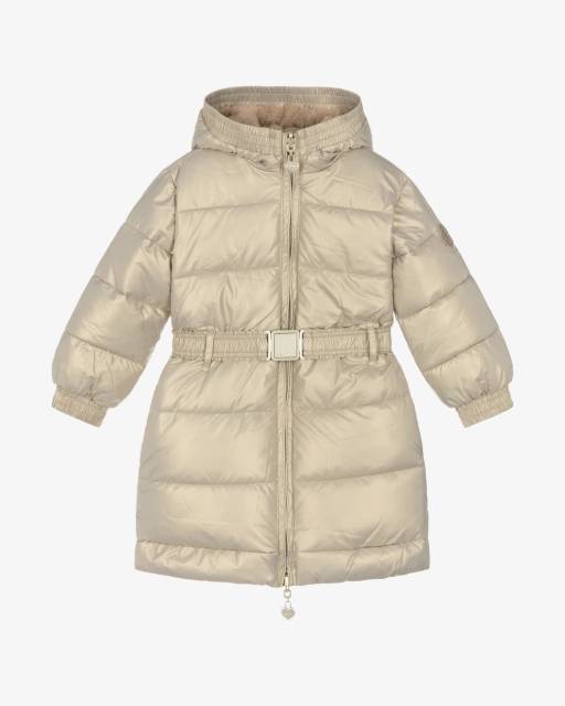 Le Chic-Girls Gold Sheen & Beige Faux Fur Reversible Coat | Childrensalon