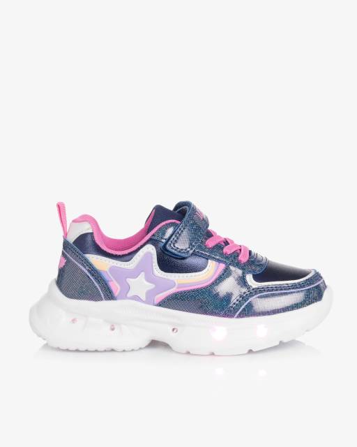 Lelli Kelly-Girls Iridescent Blue Faux Leather Star Light-Up Trainers | Childrensalon