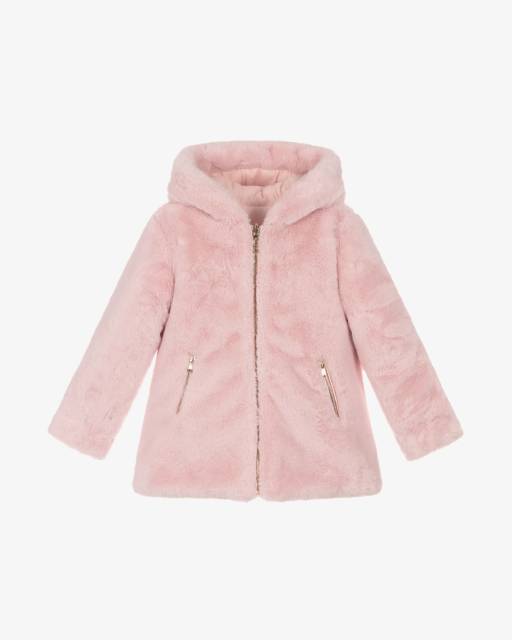 Tartine et Chocolat-Girls Reversible Pink Faux Fur Puffer Coat | Childrensalon
