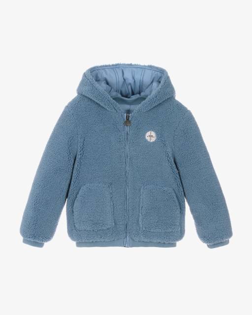 Tartine et Chocolat-Junior Boys Reversible Blue Fleece Puffer Jacket | Childrensalon