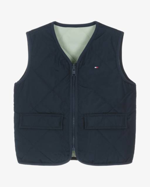 Tommy Hilfiger-Boys Navy Blue & Green Reversible Gilet | Childrensalon