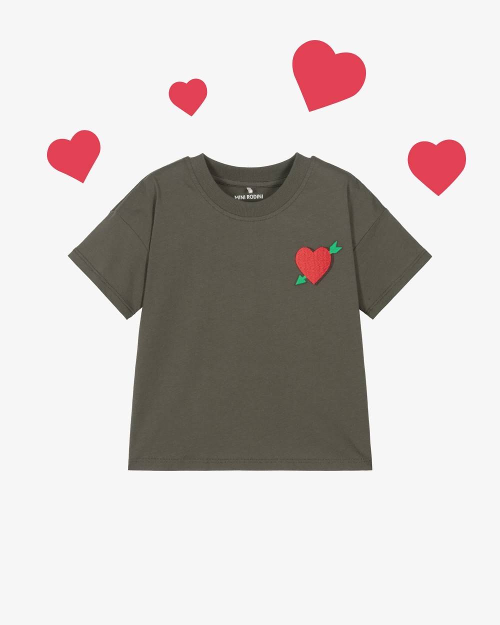 Mini Rodini-Girls Charcoal Heart Motif Tee | Childrensalon Outlet
